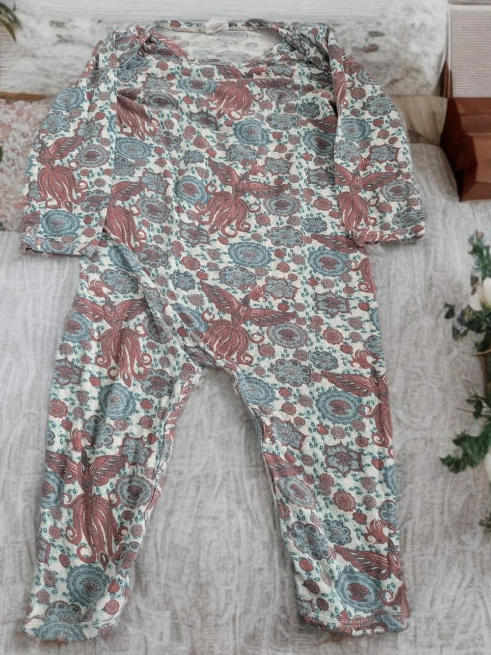 kate quinn Cream Jumpsuit with Brown and Blue Paisley Floral Print